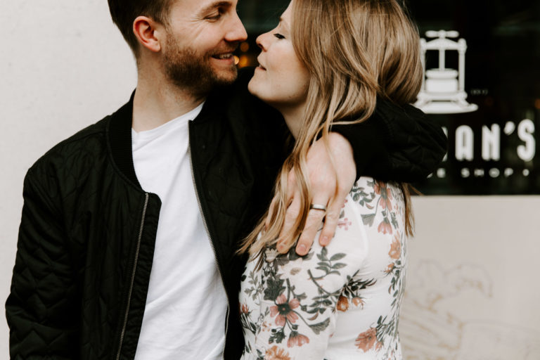 Coffee Shop Couple and Family Session – 7th Street Market, North Carolina